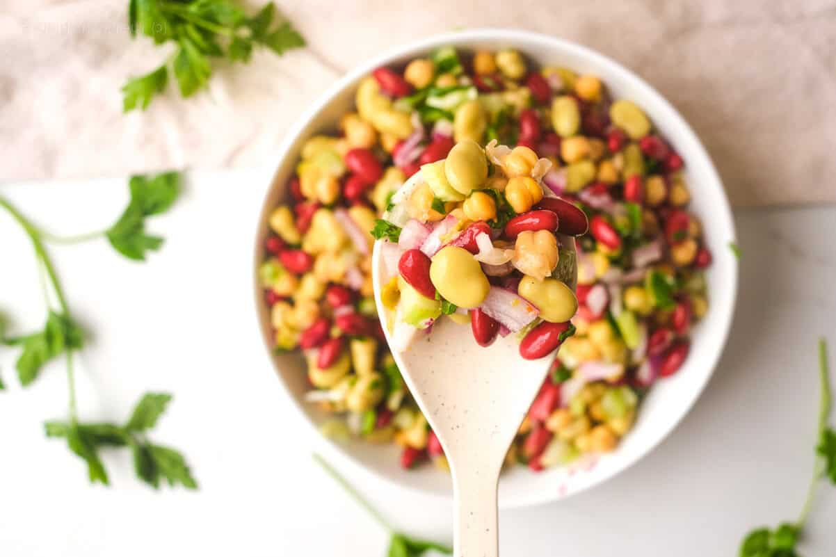 Overhead shot of 3 Bean salad With Italian Dressing by the Moody Blonde